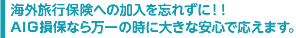 海外旅行保険への加入を忘れずに!!AIG損保なら万一の時に大きな安心で応えます。